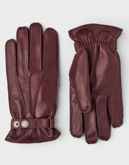 Button Closure Maroon Leather Gloves