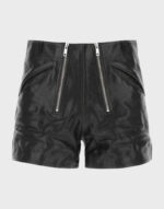 double zipper closure black leather shorts