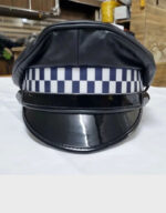 genuine black leather army cap muir biker peaked police gay bluff hat