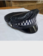 genuine black leather army cap muir biker peaked police gay bluff hat r