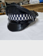 genuine black leather army cap muir biker peaked police gay bluff hat s