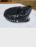 genuine black leather army cap muir biker peaked police gay bluff hat t