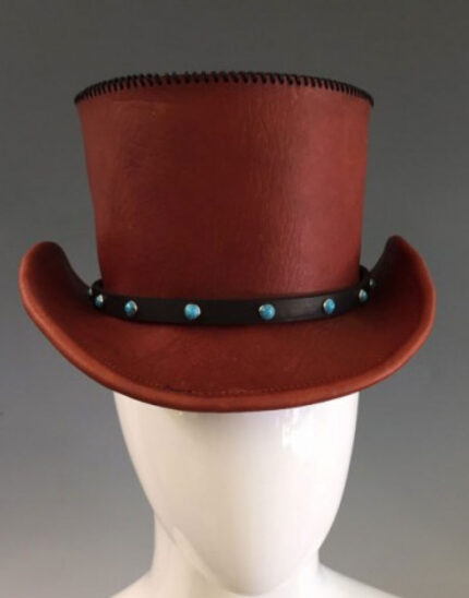 Handmade Black And Maroon Leather Top Hat