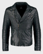 men black waxed sheepskin leather biker jacket