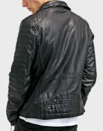 men black waxed sheepskin leather biker jacket2