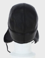 original black leather trapper fur hat back