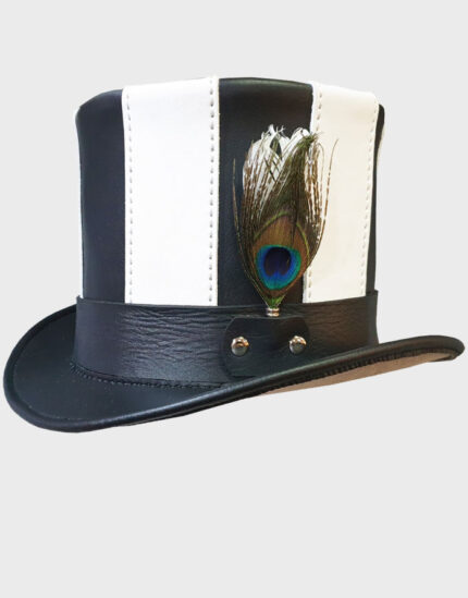 Steampunk Black & White Striped Leather top Hat