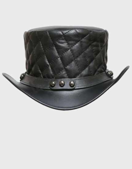 Steampunk Studd Band Black Leather Top Hat