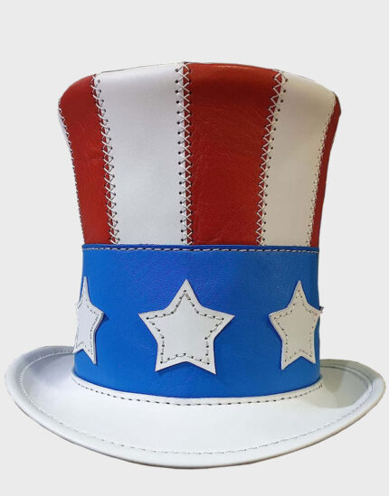 Uncle Sam USA,  American Flag Stovepipe Leather Top Hat