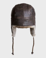 vintage leather style hat with rabbit fur trim cap back 1