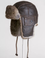 vintage leather style hat with rabbit fur trim cap