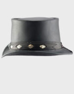 voodoo hatter topper black leather top hat side