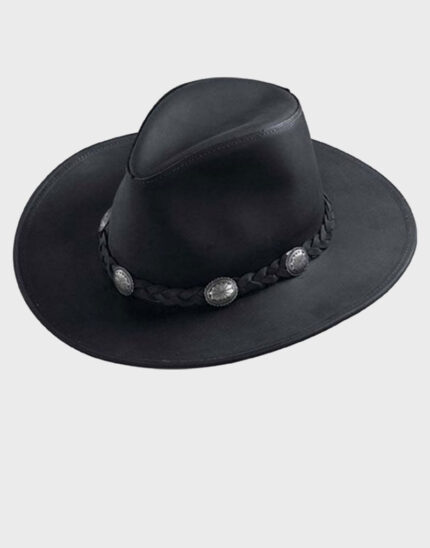 Women Dude Conch Leather Outback Black Hat