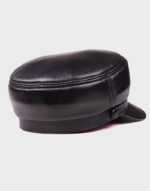 women genuine black leather cap police military stylish hat back