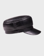 women genuine black leather cap police military stylish hat side