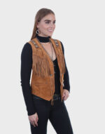 women s boar leather suede beaded fringe vest side