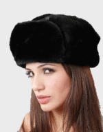 womens black leather sheepskin russian trapper hat 2